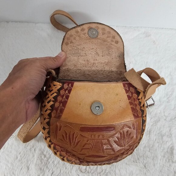 Brown Leather Mexico Mini Crossbody Boho Festival Hippie - Picture 8 of 11